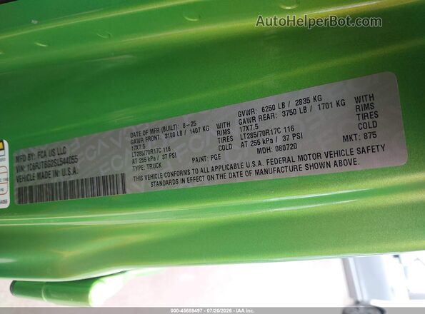 1C6RJTBG2SL544055 2025 JEEP GLADIATOR Green Вид підкапотного простору