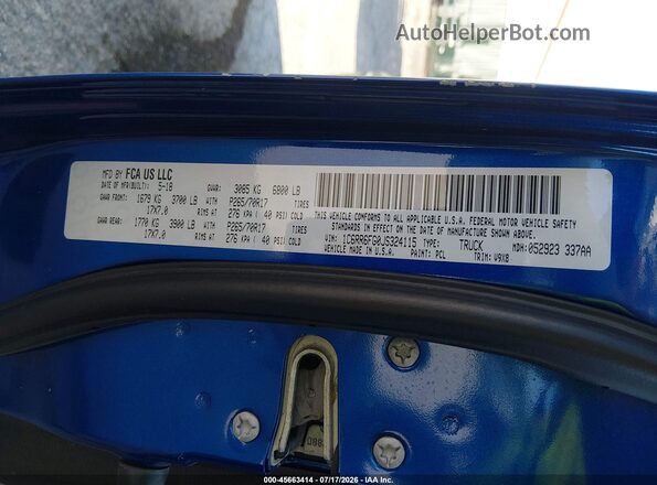 1C6RR6FG0JS324115 2018 RAM 1500 Blue Vista del compartimento del motor