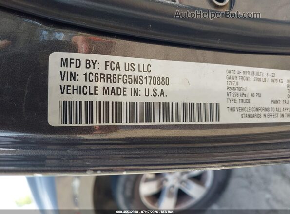 1C6RR6FG5NS170880 2022 RAM 1500 CLASSIC Gray Вид підкапотного простору
