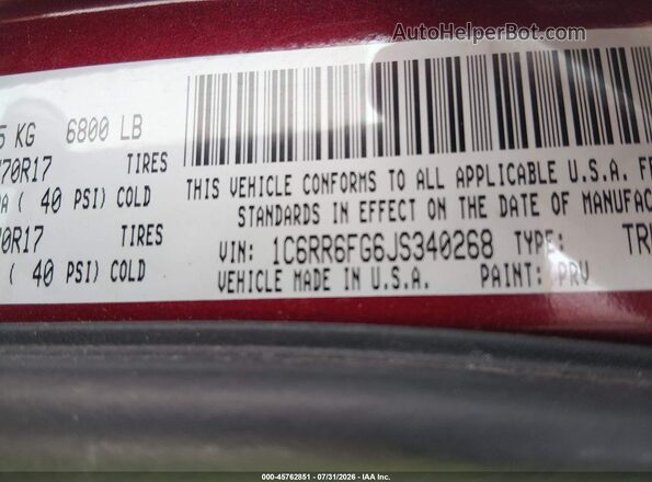 1C6RR6FG6JS340268 2018 RAM 1500 Red Շարժիչի բաժամունքի տեսք
