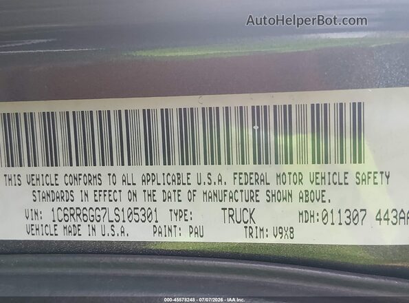 1C6RR6GG7LS105301 2020 RAM 1500 CLASSIC Gray Вид підкапотного простору