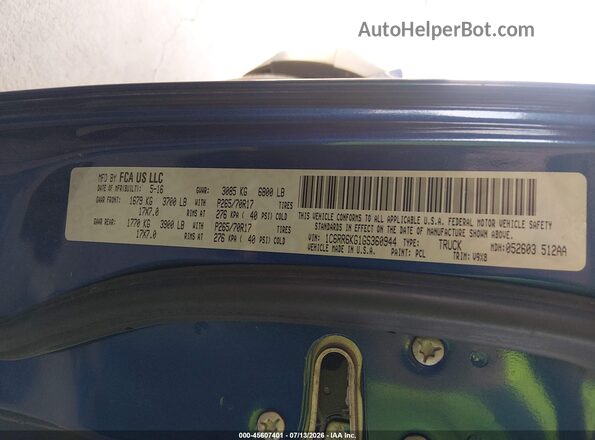 1C6RR6KG1GS360944 2016 RAM 1500 Blue Շարժիչի բաժամունքի տեսք