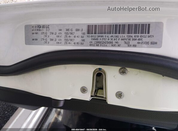 1C6RR6KG2HS764949 2017 RAM 1500 White Widok komory silnika