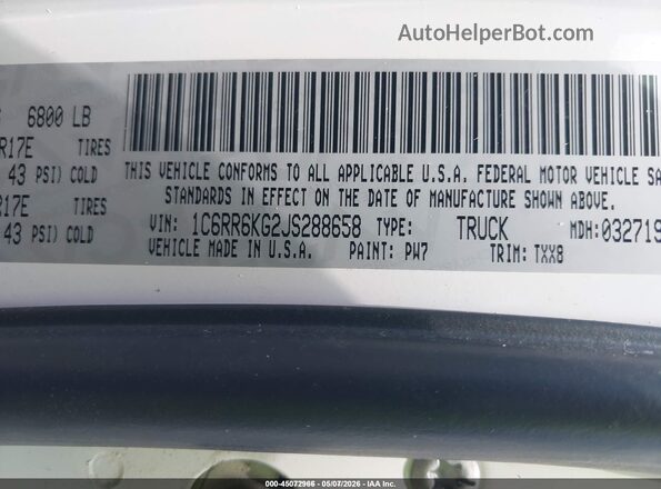 1C6RR6KG2JS288658 2018 RAM 1500 White Շարժիչի բաժամունքի տեսք