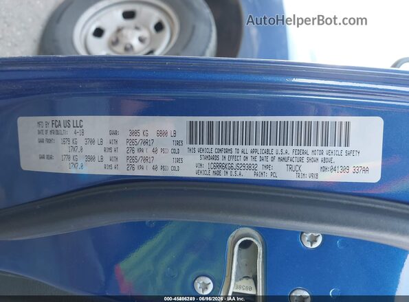 1C6RR6KG6JS293832 2018 RAM 1500 Blue Engine compartment view