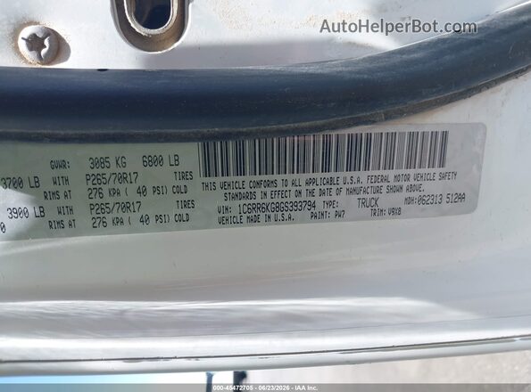 1C6RR6KG8GS393794 2016 RAM 1500 Белый Вид подкапотного пространства