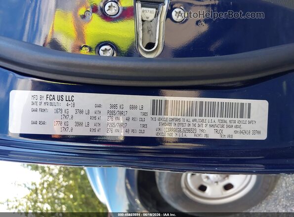 1C6RR6KG8JS296523 2018 RAM 1500 Blue Engine compartment view