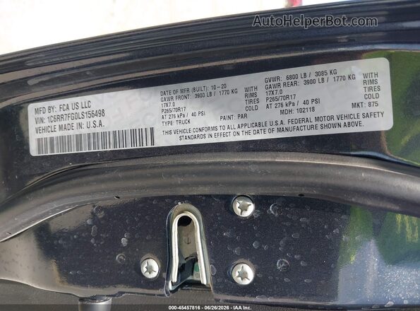 1C6RR7FG0LS156498 2020 RAM 1500 CLASSIC Gray ძრავის განყოფილების ხედი