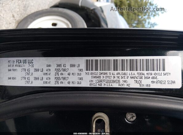 1C6RR7FG2GS390535 2016 RAM 1500 Черный Вид подкапотного пространства