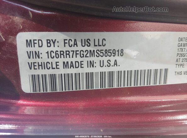 1C6RR7FG2MS585918 2021 RAM 1500 CLASSIC Red Շարժիչի բաժամունքի տեսք