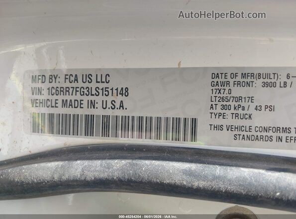 1C6RR7FG3LS151148 2020 RAM 1500 CLASSIC White Вид підкапотного простору