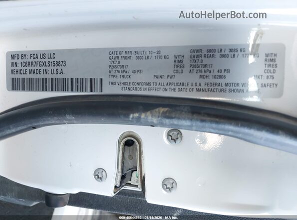 1C6RR7FGXLS158873 2020 RAM 1500 CLASSIC White Widok komory silnika