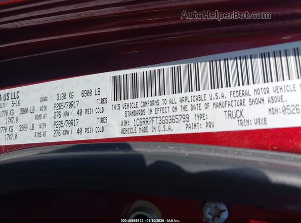 1C6RR7FT3GS365799 2016 RAM 1500 Красный Вид подкапотного пространства