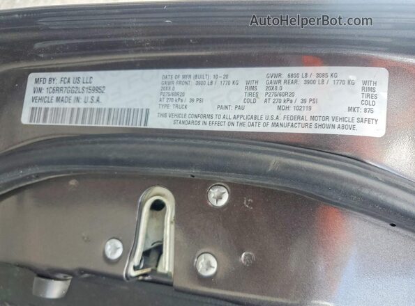 1C6RR7GG2LS159952 2020 RAM 1500 Gray Widok komory silnika