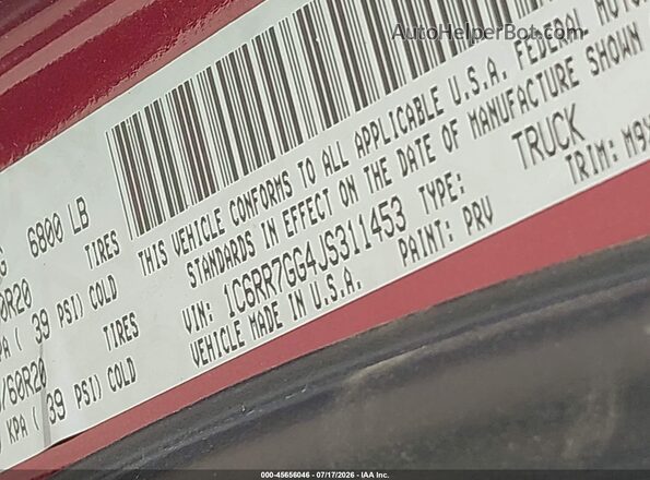 1C6RR7GG4JS311453 2018 RAM 1500 Red Engine compartment view
