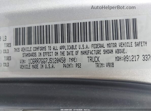 1C6RR7GG7JS120450 2018 RAM 1500 Silver Engine compartment view