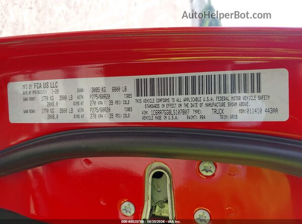 1C6RR7GG8LS107807 2020 RAM 1500 CLASSIC Red Вид підкапотного простору
