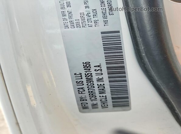 1C6RR7GG9MS514956 2021 RAM 1500 White Вид підкапотного простору