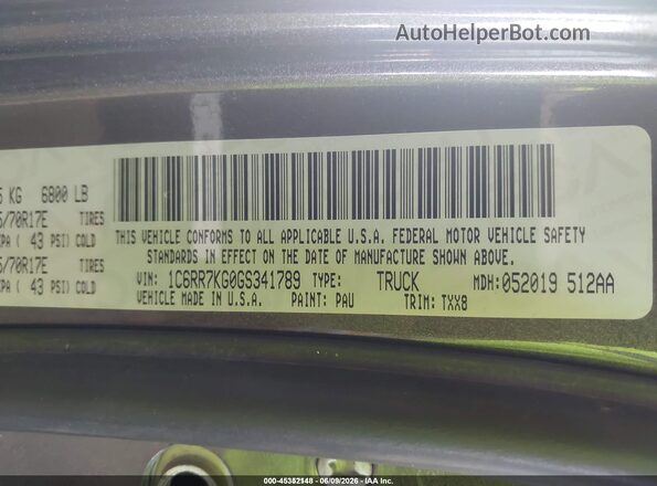 1C6RR7KG0GS341789 2016 RAM 1500 Gray ძრავის განყოფილების ხედი