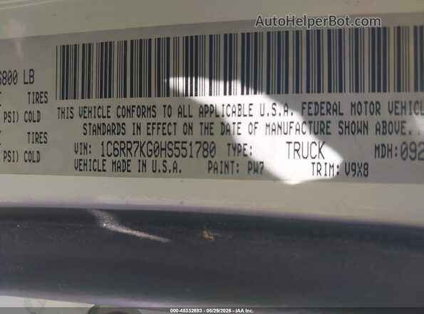 1C6RR7KG0HS551780 2017 RAM 1500 White Շարժիչի բաժամունքի տեսք
