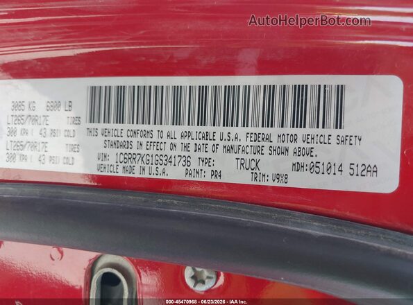 1C6RR7KG1GS341736 2016 RAM 1500 Красный Вид подкапотного пространства