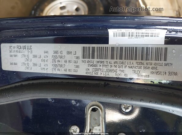 1C6RR7KG1JS300546 2018 RAM 1500 Blue Vista del compartimento del motor