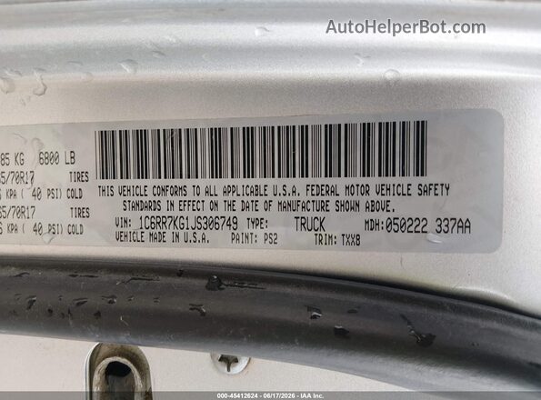 1C6RR7KG1JS306749 2018 RAM 1500 Silver Engine compartment view
