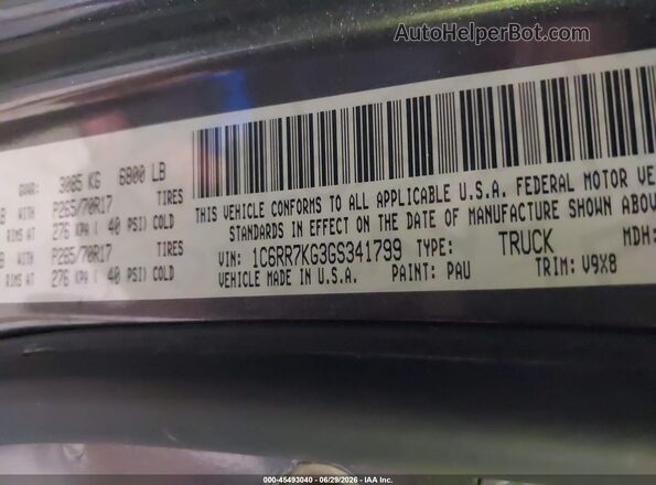 1C6RR7KG3GS341799 2016 RAM 1500 Gray Engine compartment view