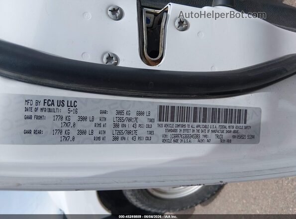 1C6RR7KG3GS345383 2016 RAM 1500 White Vista del compartimento del motor