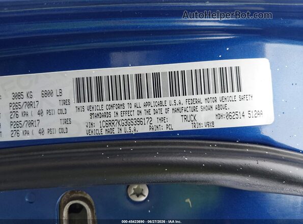 1C6RR7KG3GS396172 2016 RAM 1500 Синий Вид подкапотного пространства