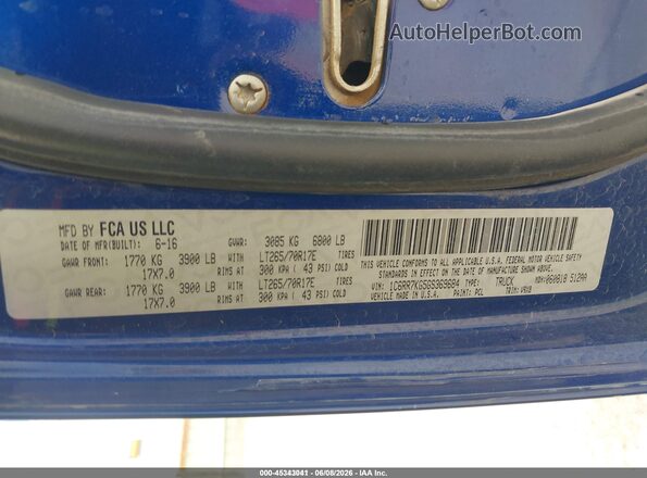 1C6RR7KG5GS369684 2016 RAM 1500 Blue Widok komory silnika