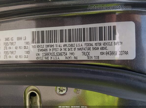 1C6RR7KG5JS306754 2018 RAM 1500 Gray Engine compartment view