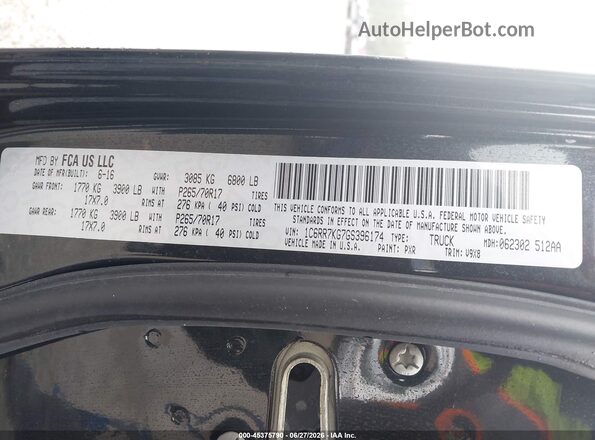 1C6RR7KG7GS396174 2016 RAM 1500 Black Вид підкапотного простору