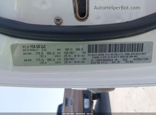1C6RR7KG8GS362518 2016 RAM 1500 White Вид підкапотного простору