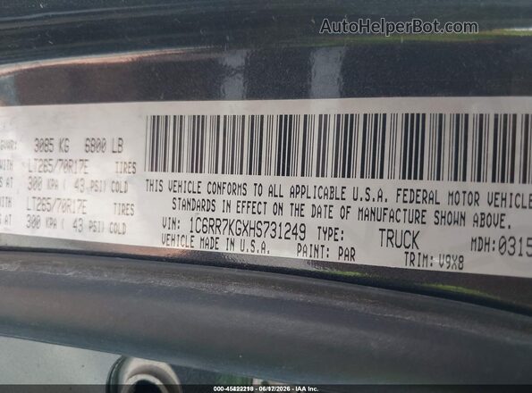 1C6RR7KGXHS731249 2017 RAM 1500 Серый Вид подкапотного пространства