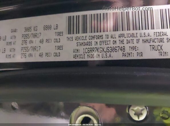 1C6RR7KGXJS306748 2018 RAM 1500 Black Engine compartment view