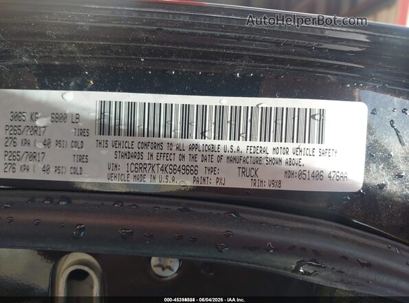 1C6RR7KT4KS649666 2019 RAM 1500 CLASSIC Black Շարժիչի բաժամունքի տեսք