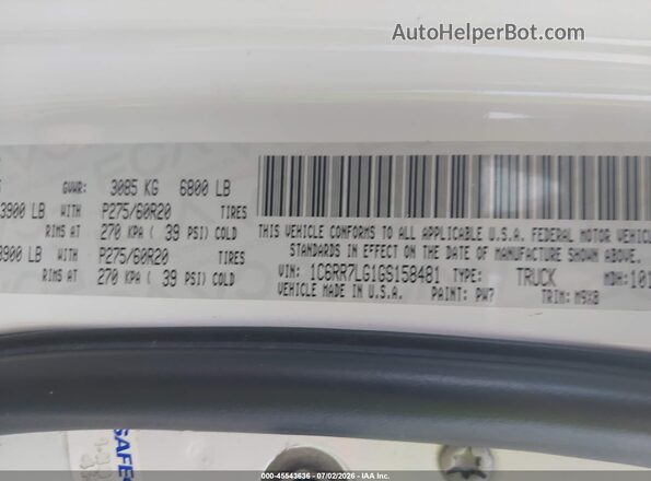 1C6RR7LG1GS158481 2016 RAM 1500 White Շարժիչի բաժամունքի տեսք