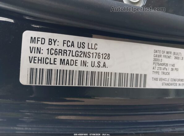 1C6RR7LG2NS176128 2022 RAM 1500 CLASSIC Black Vista del compartimento del motor