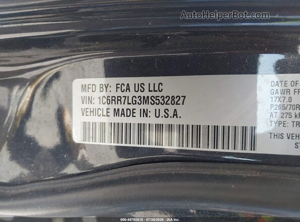 1C6RR7LG3MS532827 2021 RAM 1500 CLASSIC Черный Вид подкапотного пространства