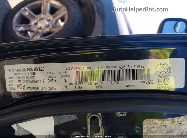 1C6RR7LT1GS317500 2016 RAM 1500 Black Vista del compartimento del motor
