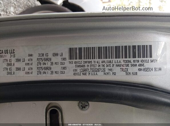 1C6RR7LT5GS287126 2016 RAM 1500 Серый Вид подкапотного пространства