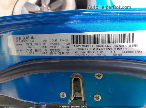 1C6RR7LTXLS145235 2020 RAM 1500 CLASSIC Blue Շարժիչի բաժամունքի տեսք