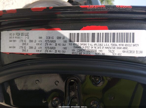 1C6RR7MT1GS235698 2016 RAM 1500 Black Engine compartment view