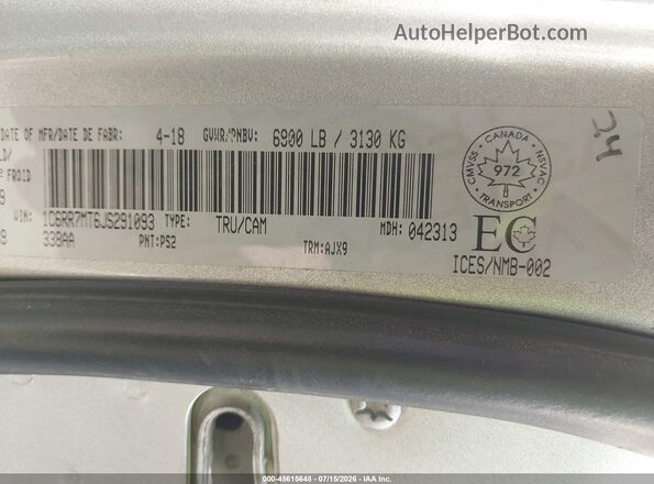 1C6RR7MT6JS291093 2018 RAM 1500 Silver Engine compartment view
