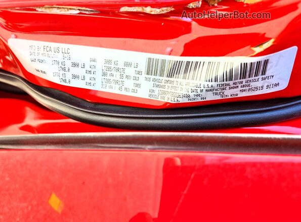 1C6RR7YT8GS363480 2016 RAM 1500 Red Vista de la etiqueta del VIN