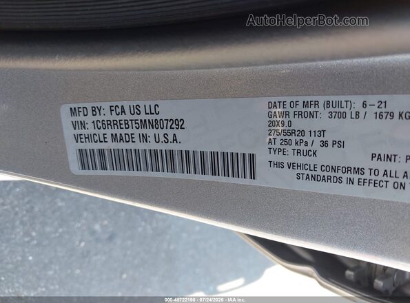 1C6RREBT5MN807292 2021 RAM 1500 Silver Widok komory silnika