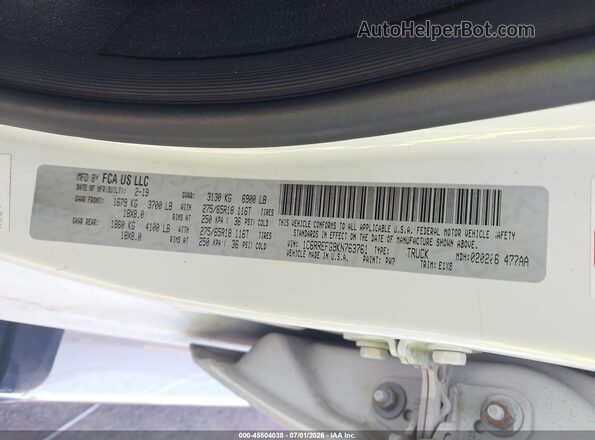 1C6RREFG9KN763761 2019 RAM 1500 White Engine compartment view