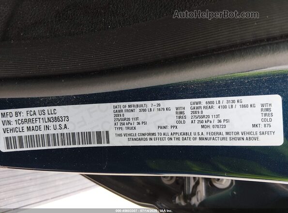 1C6RREFT1LN386373 2020 RAM 1500 Dark Blue Շարժիչի բաժամունքի տեսք