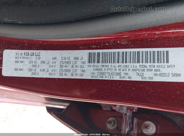 1C6RREFT3LN312002 2020 RAM 1500 Burgundy Engine compartment view